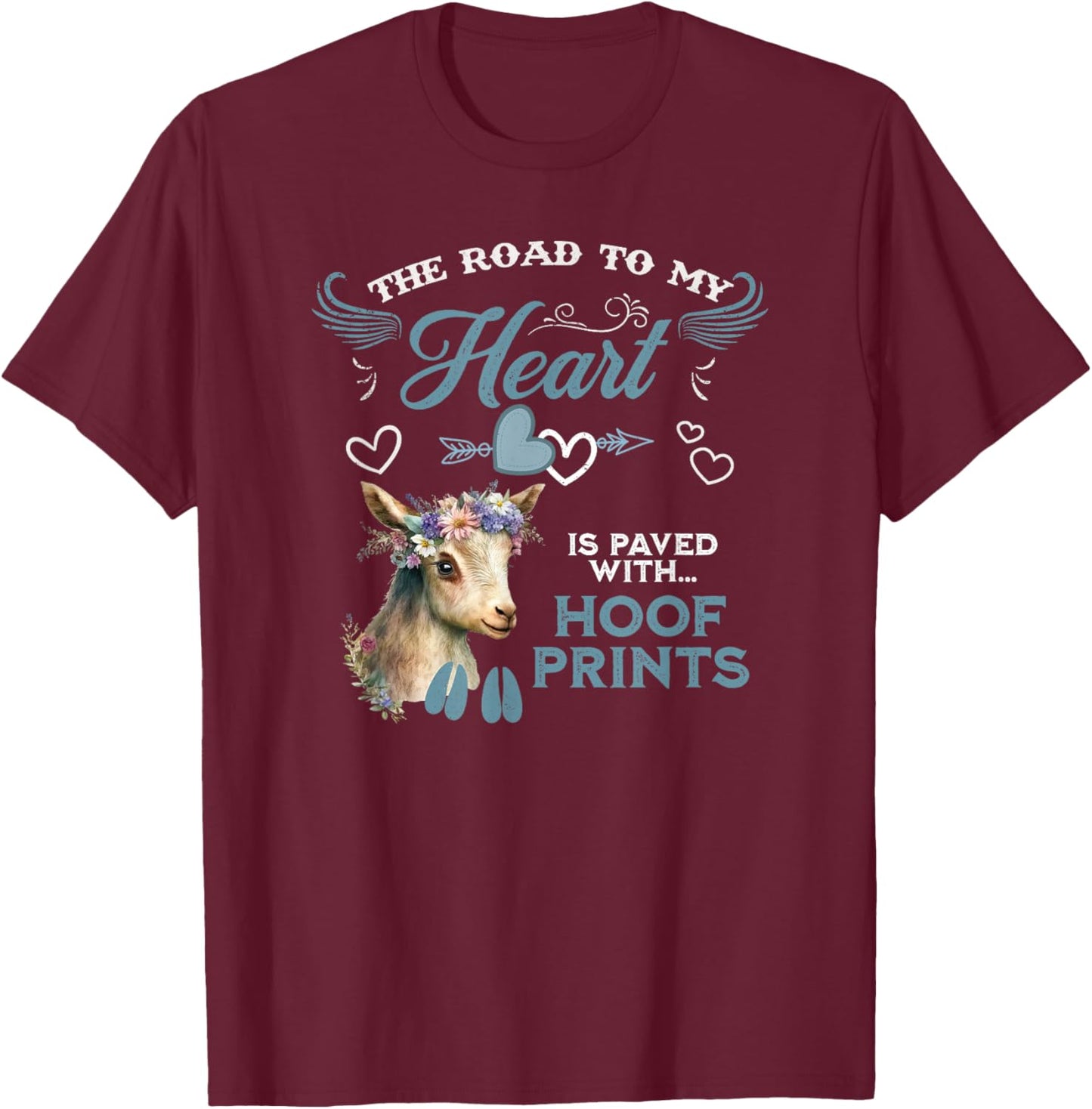 Nigerian Dwarf Goat Road to My Heart Filled With Hoof Prints T-Shirt - T-Shirt | Maroon