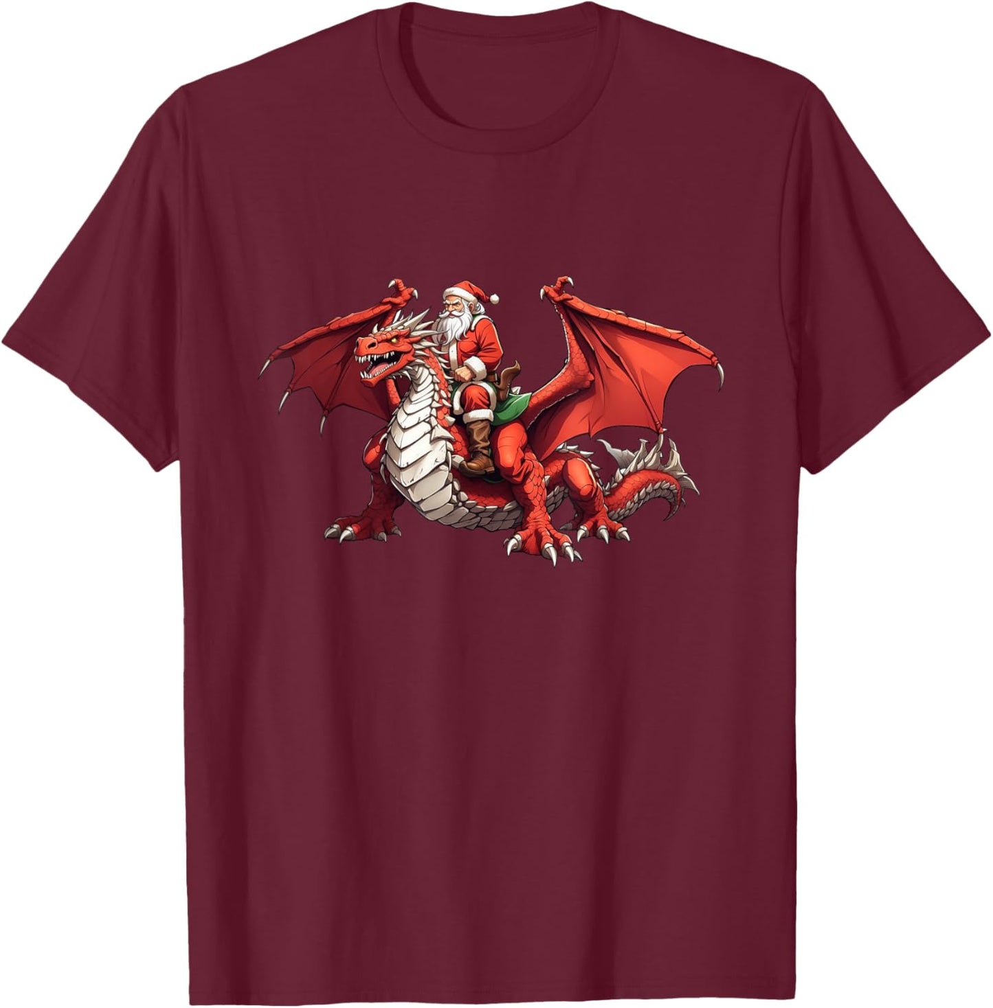 Santa Riding A Dragon For Christmas T-Shirt - T-Shirt | Maroon