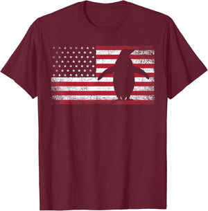 American Flag Penguin Bird 4th of July Retro Men Women USA T-Shirt - T-Shirt | Maroon