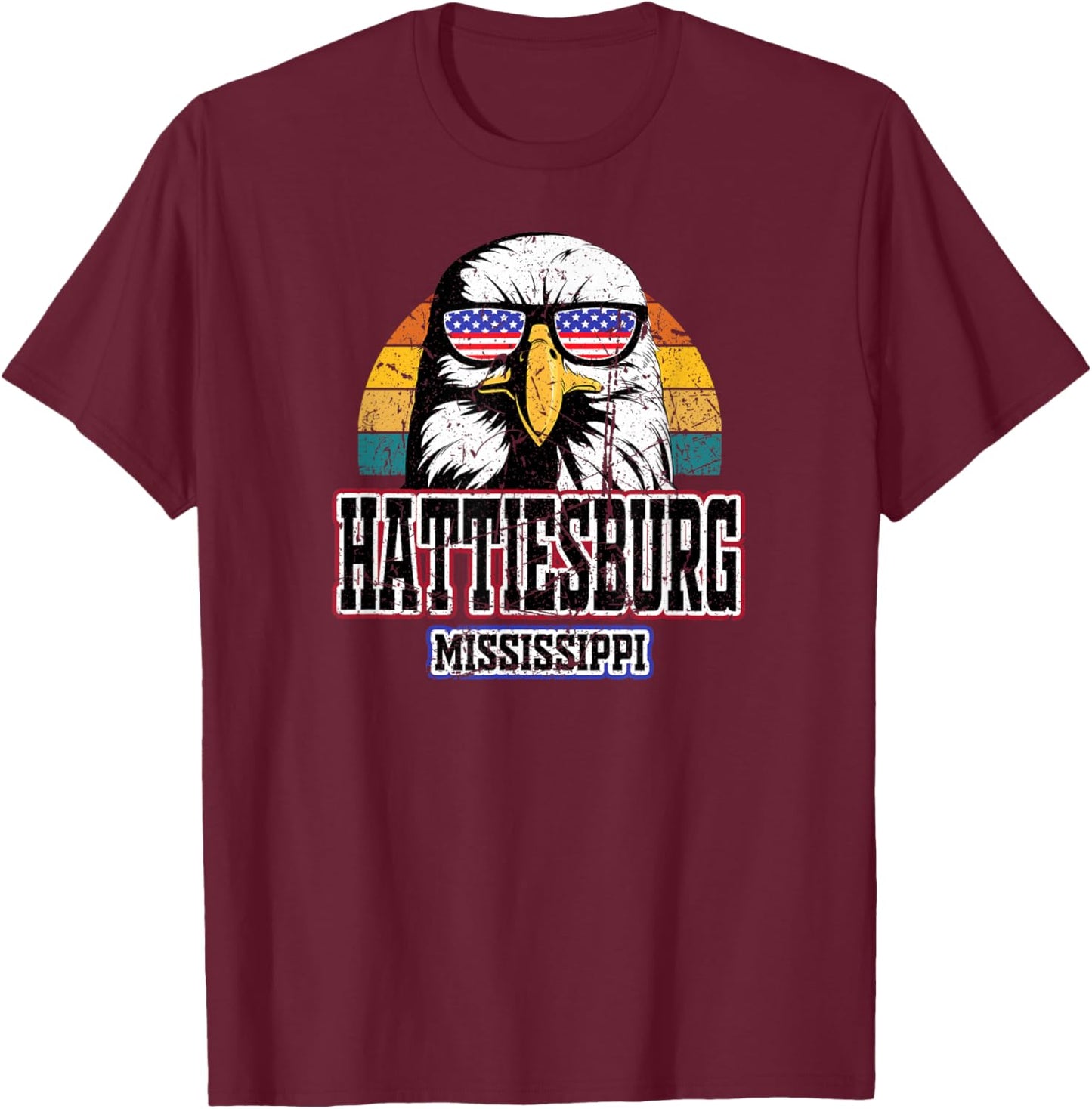 Hattiesburg Mississippi USA Flag American Men Women Grunge T-Shirt - T-Shirt | Maroon