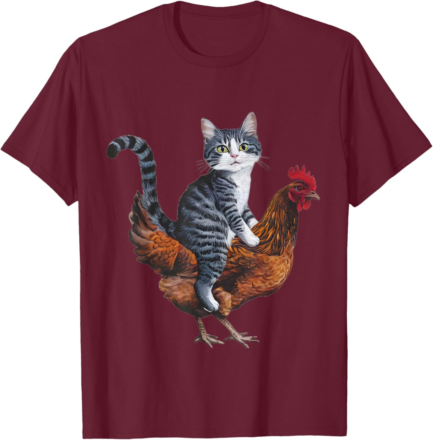 Funny Cat on a Chicken Lover T-Shirt - T-Shirt | Maroon