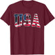 4th of July USA Flag Apparel -Adults Kids Vintage American Flag Black Small Classic Fit Short Sleeve T-Shirt - T-Shirt | Maroon