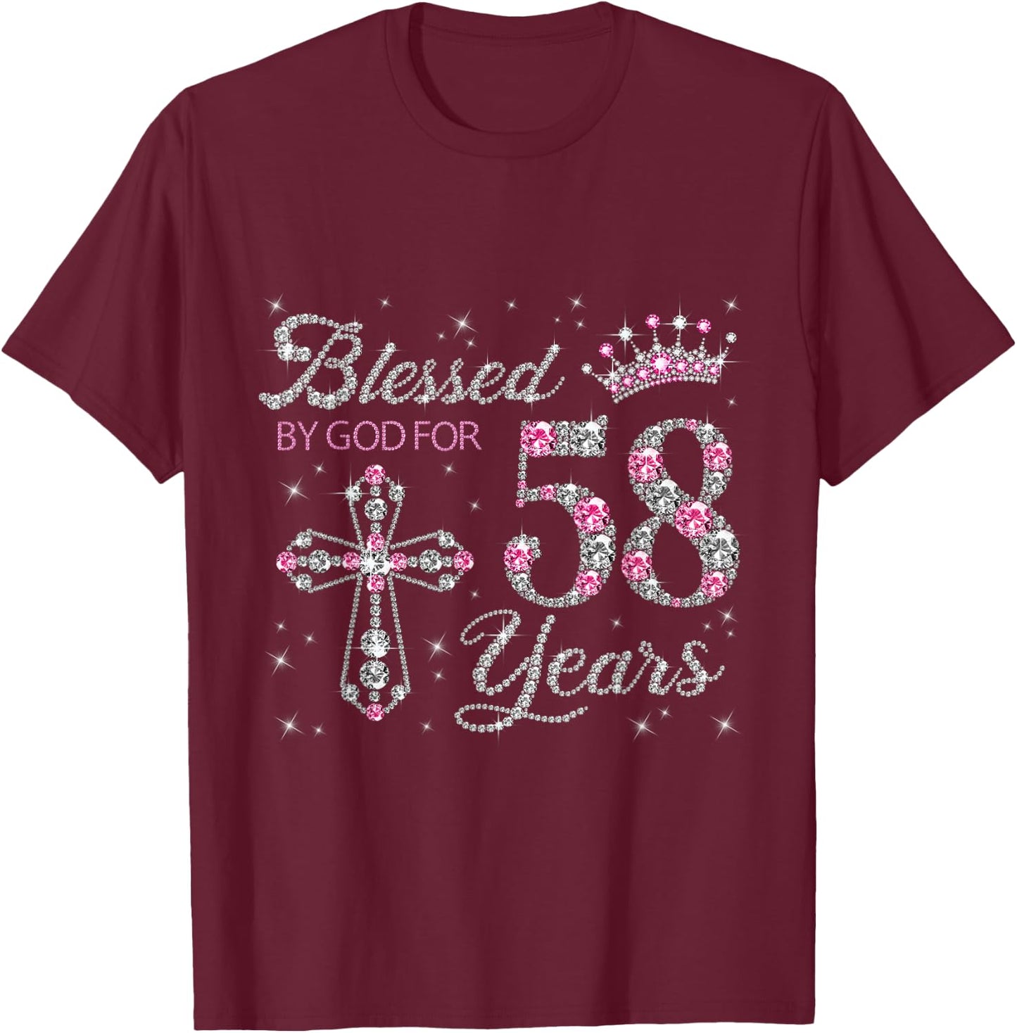 Blessed by God For 58 Years Old 58th Birthday Gift T-Shirt - T-Shirt | Maroon