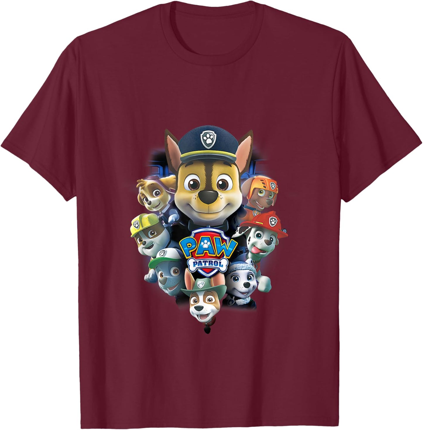 Paw Patrol Chase, Marshall, and Rubble T-Shirt - T-Shirt | Maroon