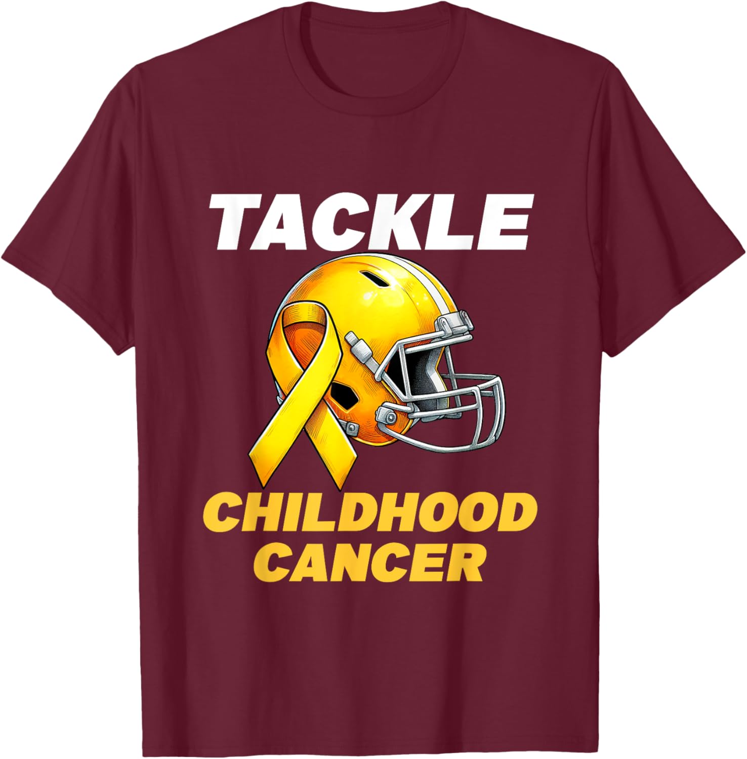 Football Tackle Childhood Cancer Awareness Gold Ribbon T-Shirt - T-Shirt | Maroon