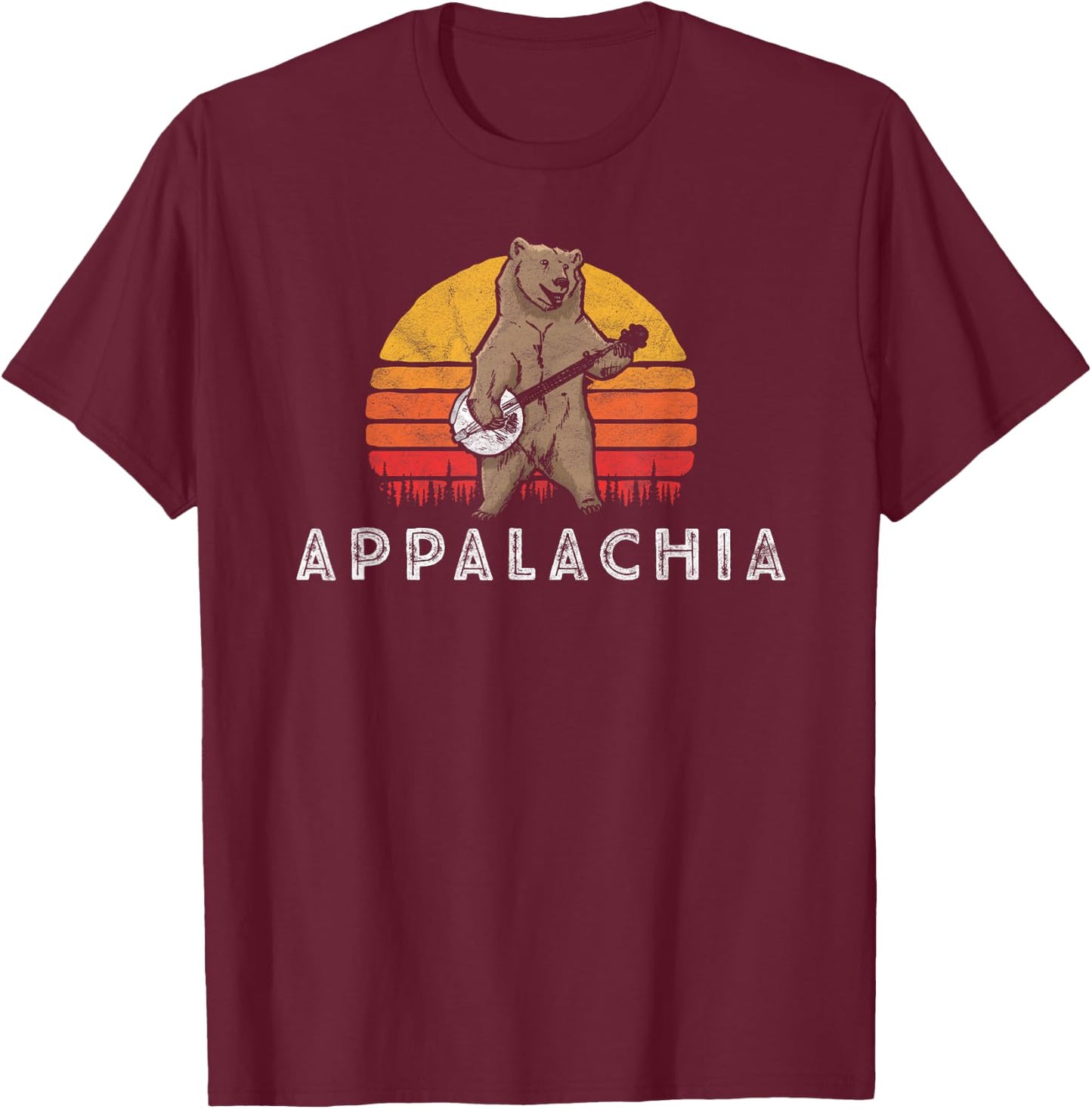 Appalachia Bluegrass Banjo Bear Funny Retro T-Shirt - T-Shirt | Maroon