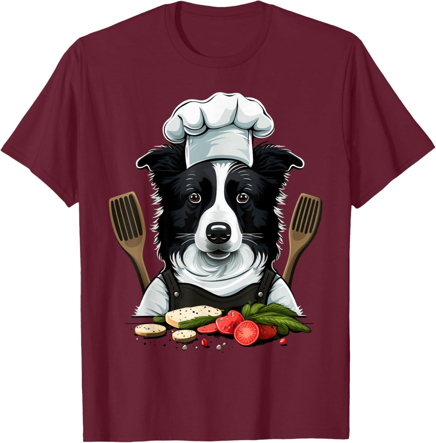 Cooking Border Collie Restaurant cook on Border Collie chef T-Shirt - T-Shirt | Maroon