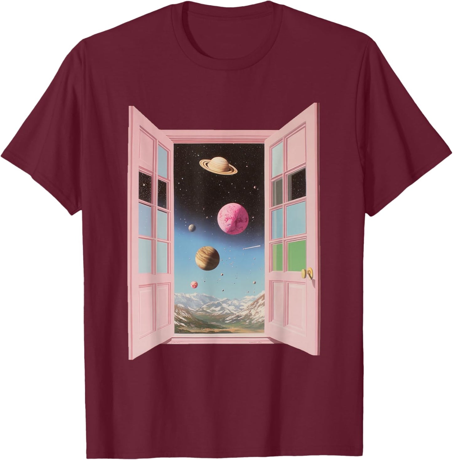 Surreal Cosmic Window Portal Outer Space Dreamcore Weirdcore T-Shirt - T-Shirt | Maroon