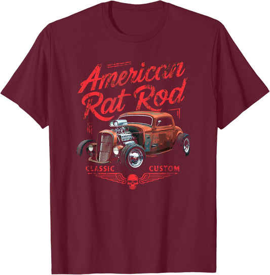 American Rat Rod Classic Custom, Vintage Rat Rod Car T-Shirt - T-Shirt | Maroon