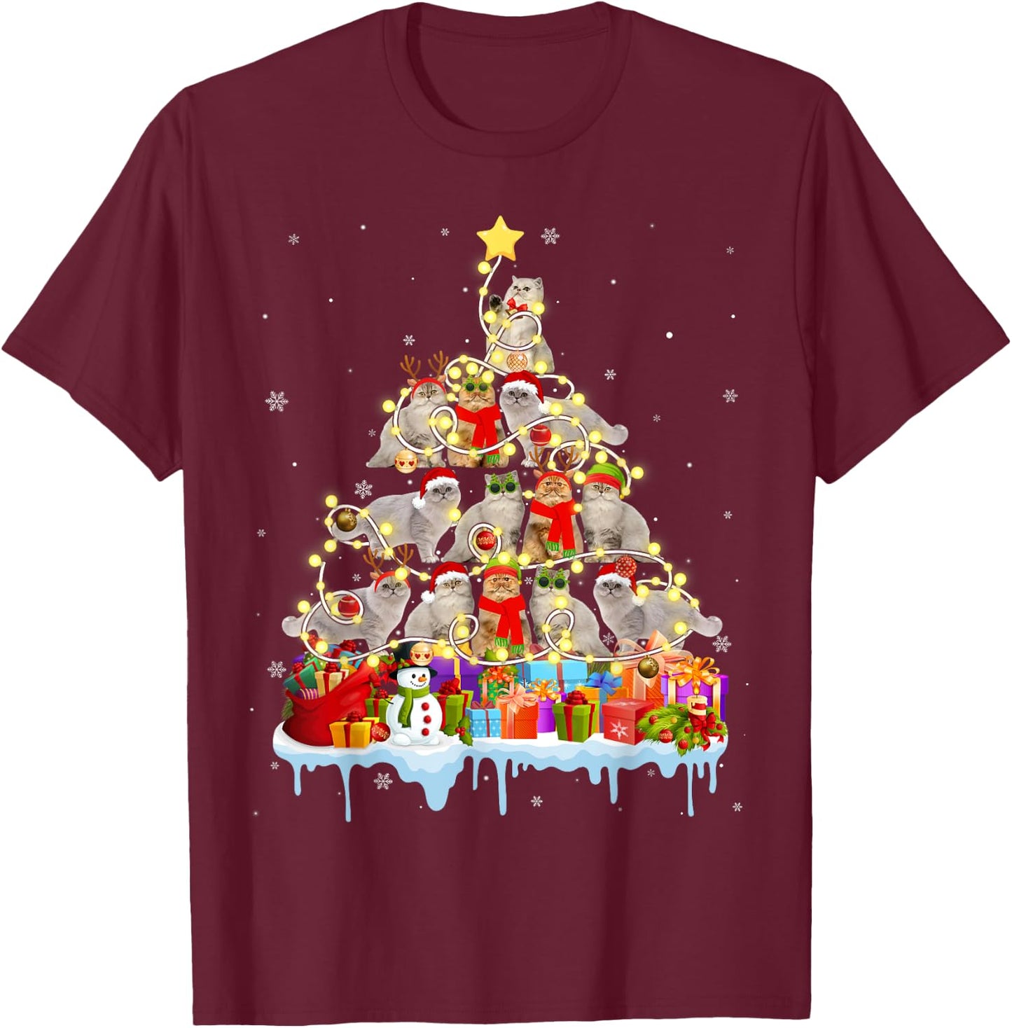 Funny Persian Christmas Tree Pet Cat Lover Gift Men Women Kids T-Shirt - T-Shirt | Maroon