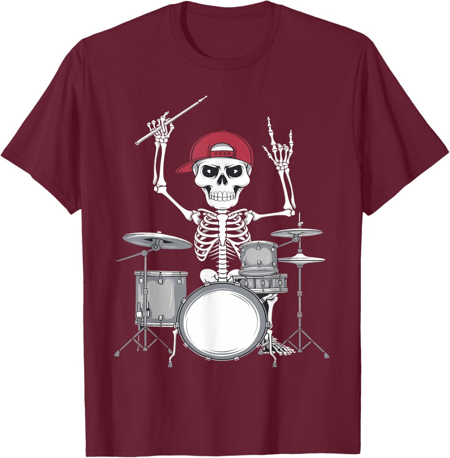 Skeleton Drummer Halloween Costume Playing Drums Boys Men T-Shirt - T-Shirt | Maroon