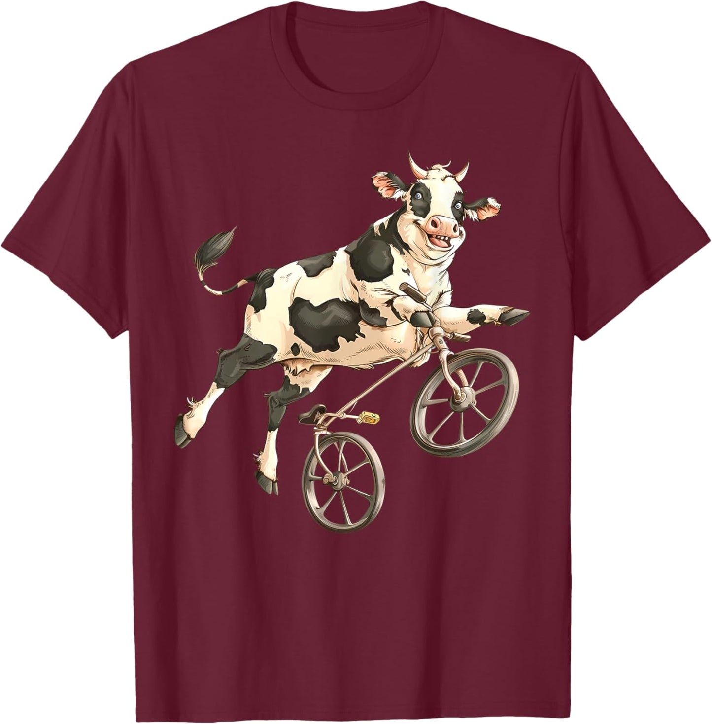 Cow Riding Bicycle Cute Biker Cyclist Cycling Cow Farmer T-Shirt - T-Shirt | Maroon