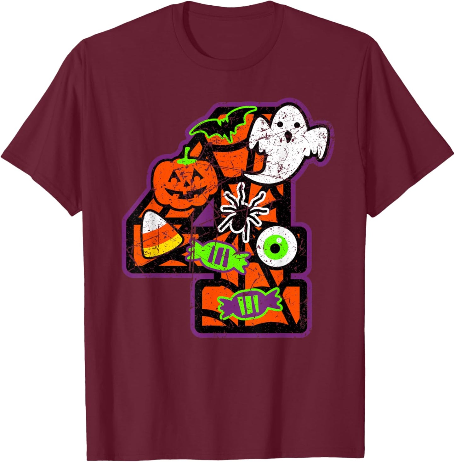 Bruh It's My 4th Birthday Halloween 4 Year Old Ghost Funny T-Shirt - T-Shirt | Maroon