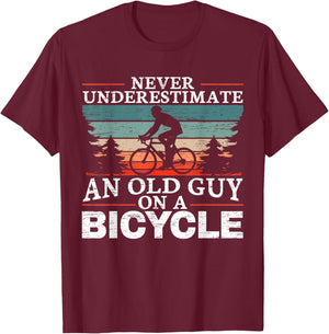 Never Underestimate an Old Man On A Bicycle for a Cycling T-Shirt - T-Shirt | Maroon