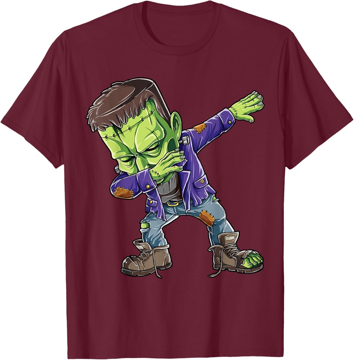 Halloween Boys Men Dabbing Frankenstein Monster Zombie Dab T-Shirt - T-Shirt | Maroon