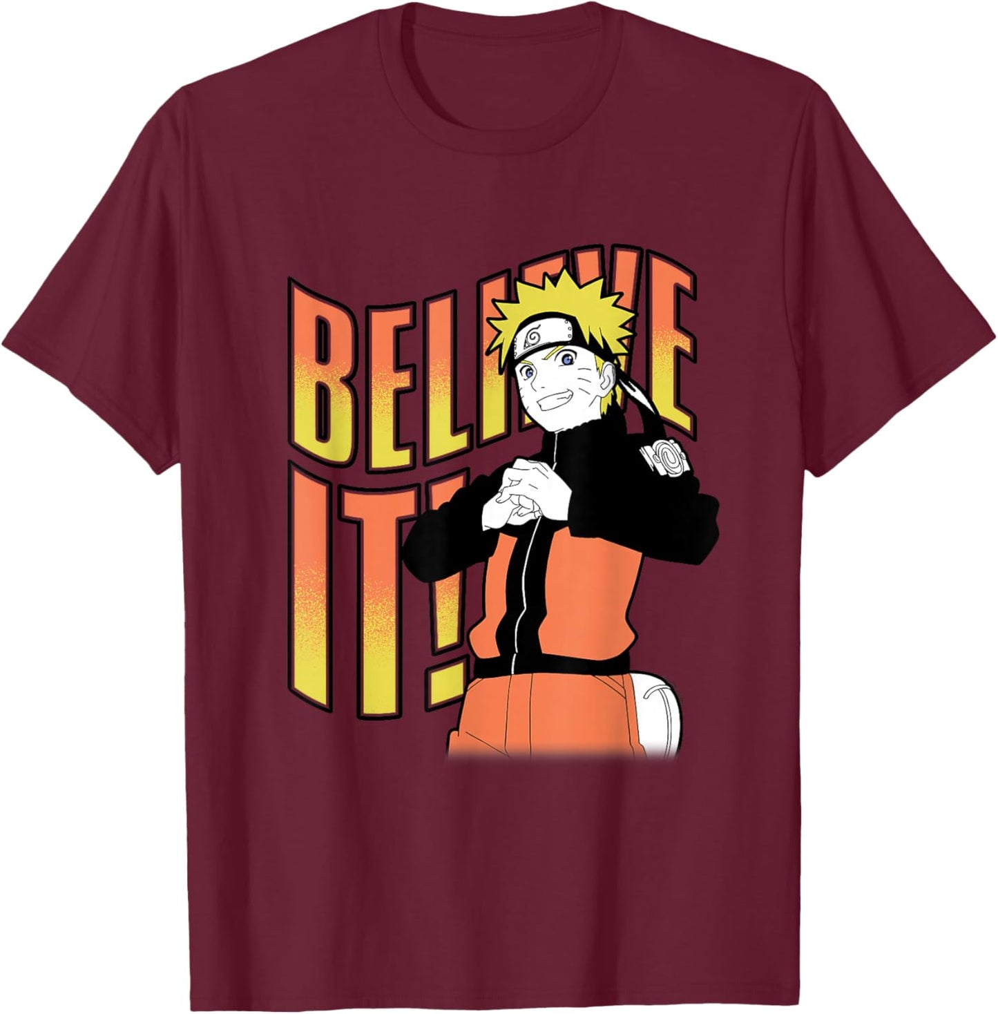 Naruto Shippuden Believe It Pose Anime T-Shirt - T-Shirt | Maroon