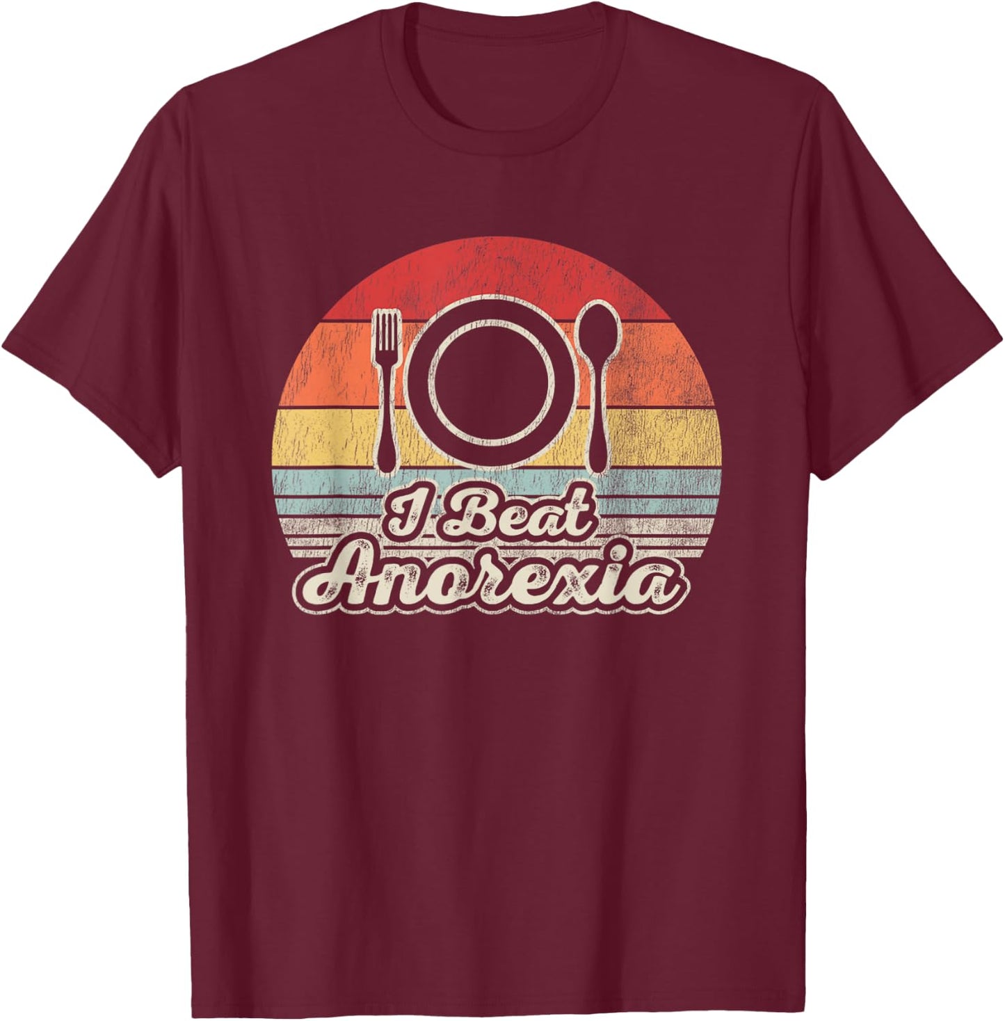 I Beat Anorexia Retro Humor Fork Spoon T-Shirt - T-Shirt | Maroon