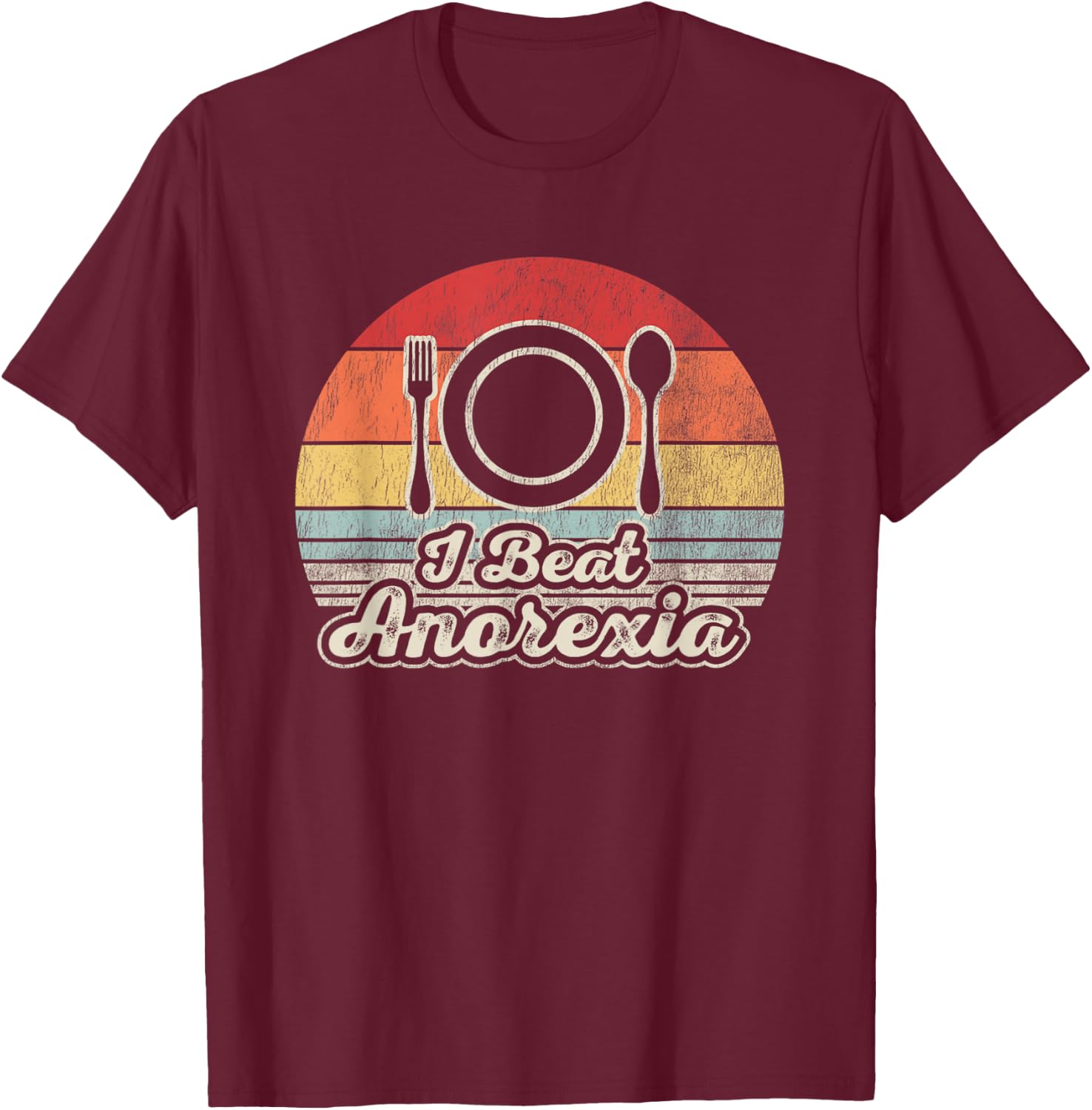 I Beat Anorexia Retro Humor Fork Spoon T-Shirt - T-Shirt | Maroon