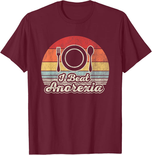 I Beat Anorexia Retro Humor Fork Spoon T-Shirt - T-Shirt | Maroon