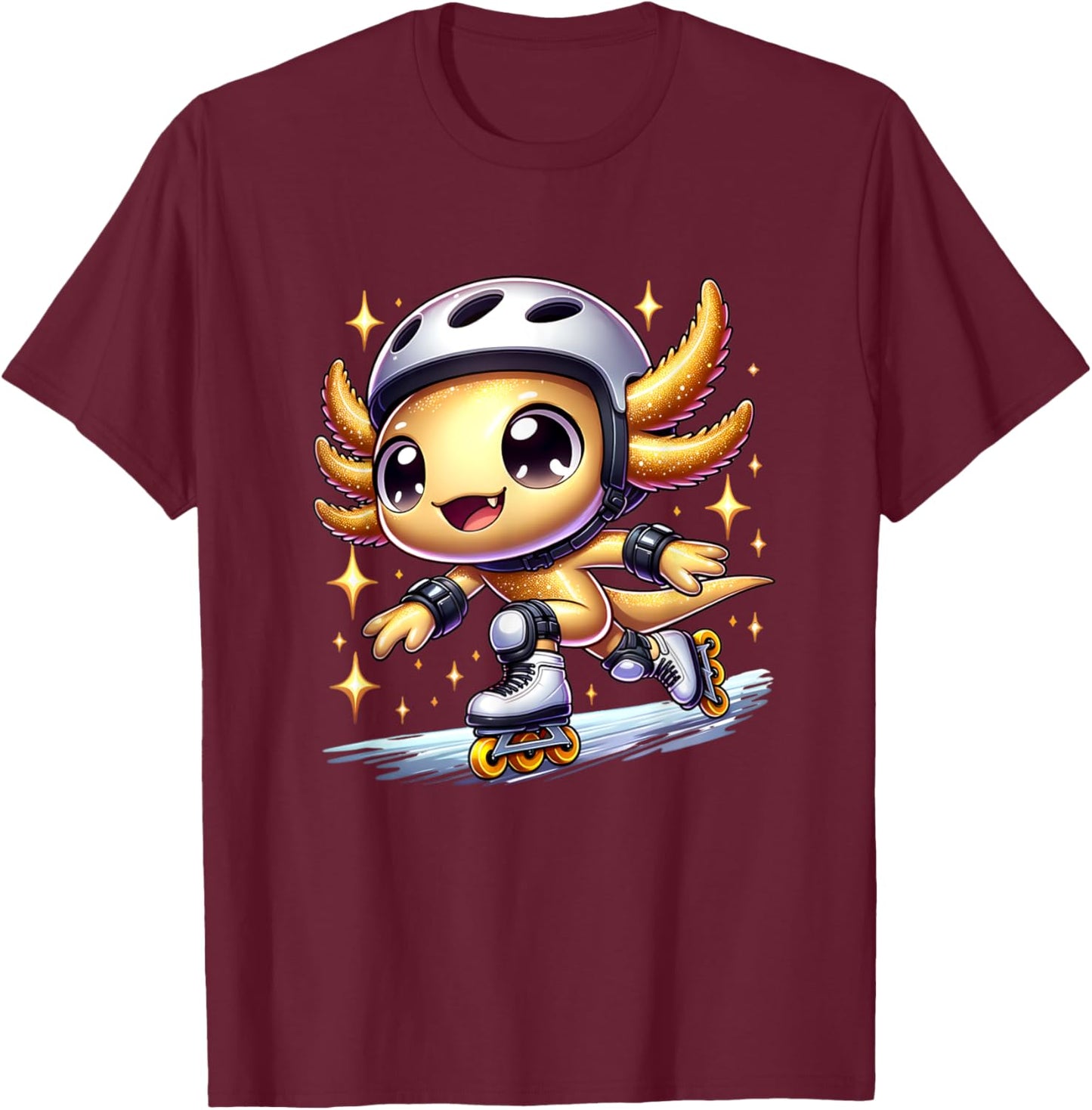 Funny Axolotl Rollerblade roller skater roller skate funny T-Shirt - T-Shirt | Maroon