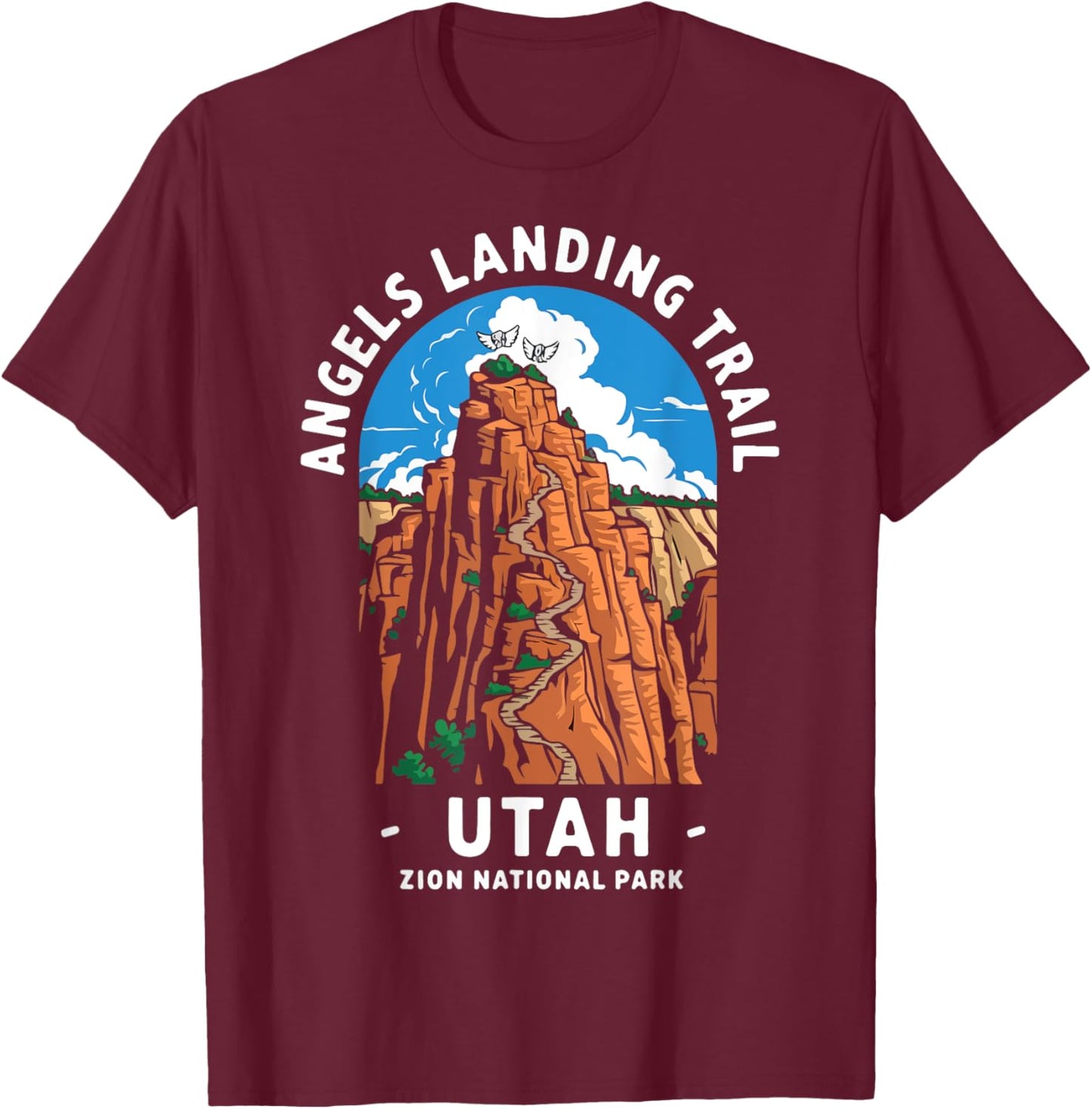 Angels Landing Utah Zion National Park T-Shirt - T-Shirt | Maroon