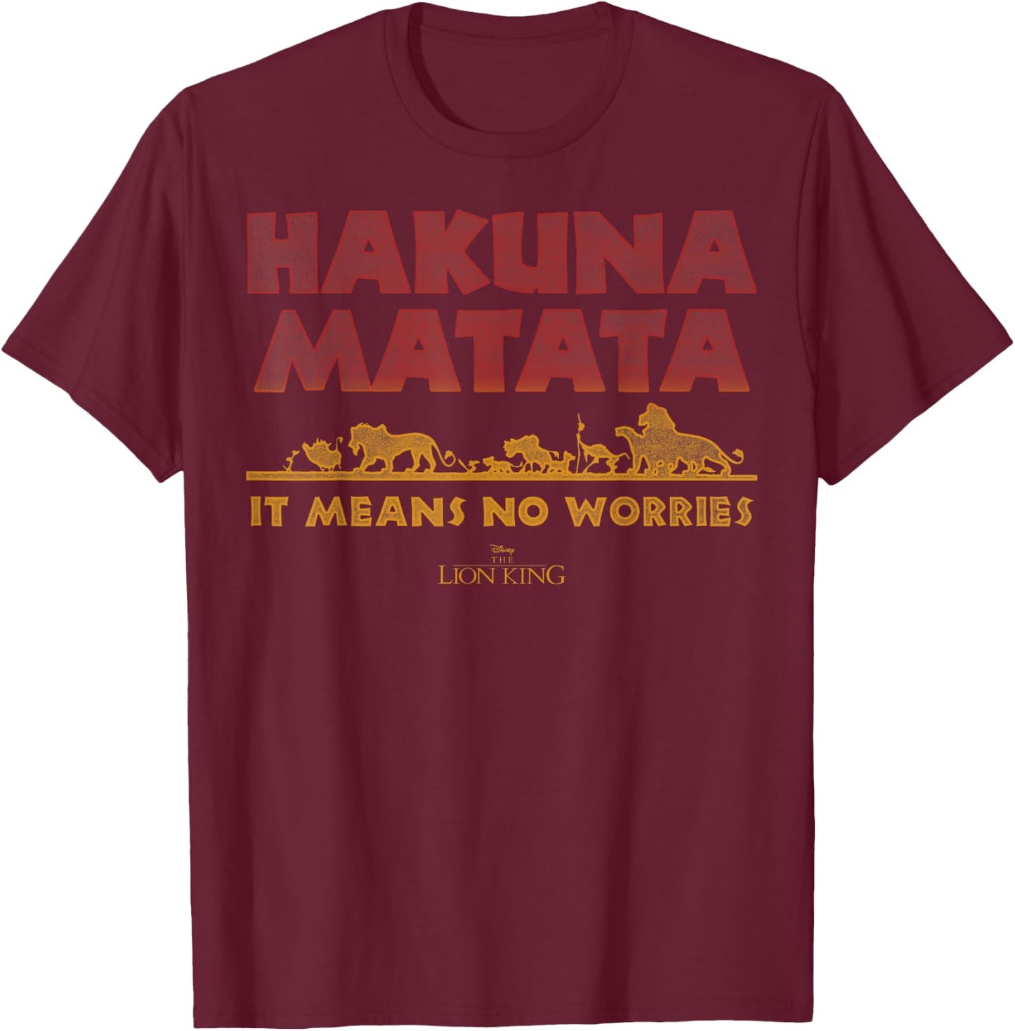 Disney Lion It Means No Worries Group Shot Gradient Logo T-Shirt - T-Shirt | Maroon