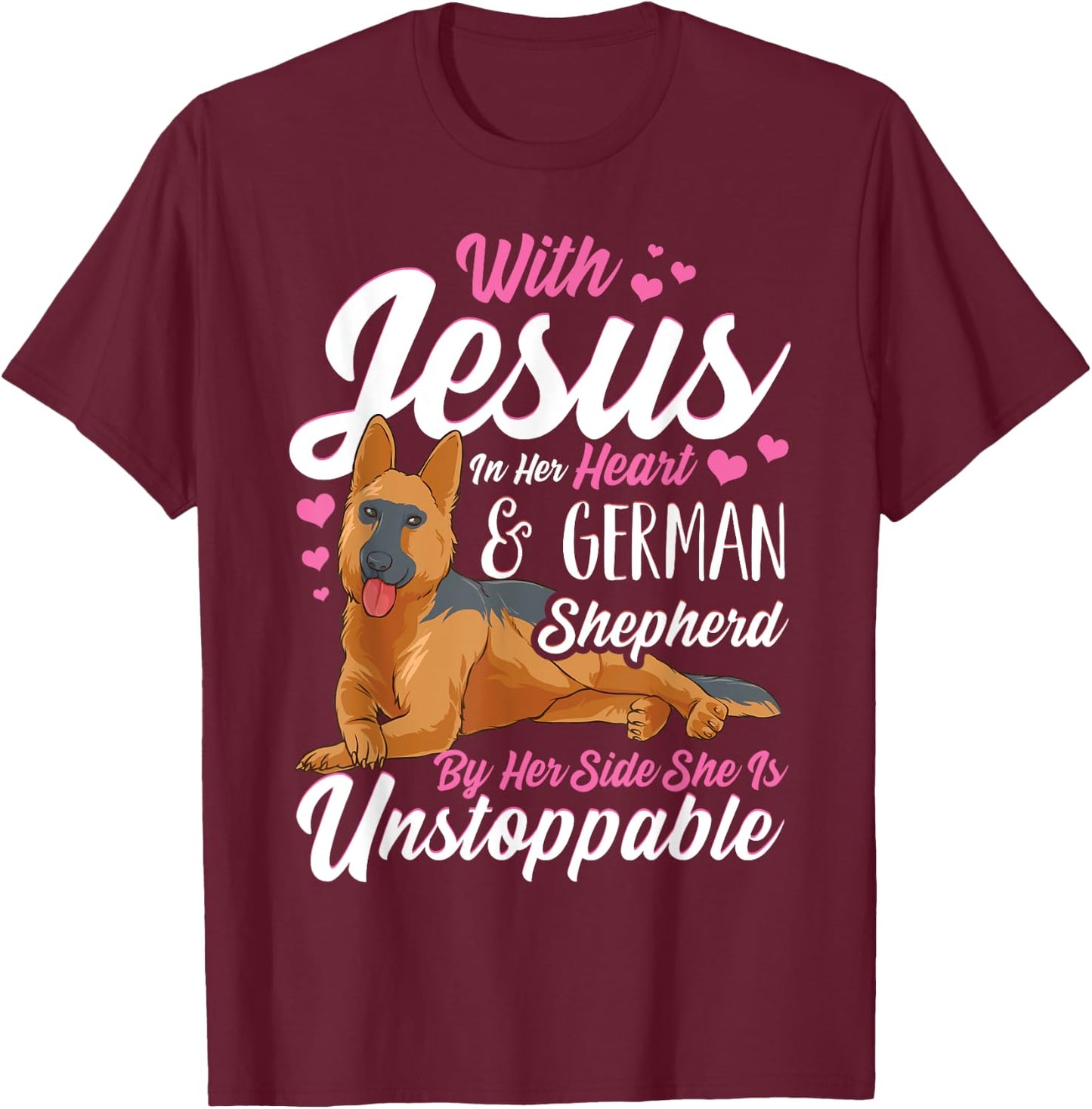 German Shepherd Shirts With Jesus In Her Heart T-Shirt - T-Shirt | Maroon