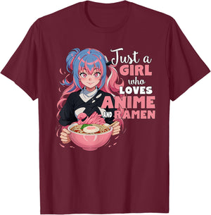 Just a Girl Who Loves Anime and Ramen Teen Girl T-Shirt - T-Shirt | Maroon