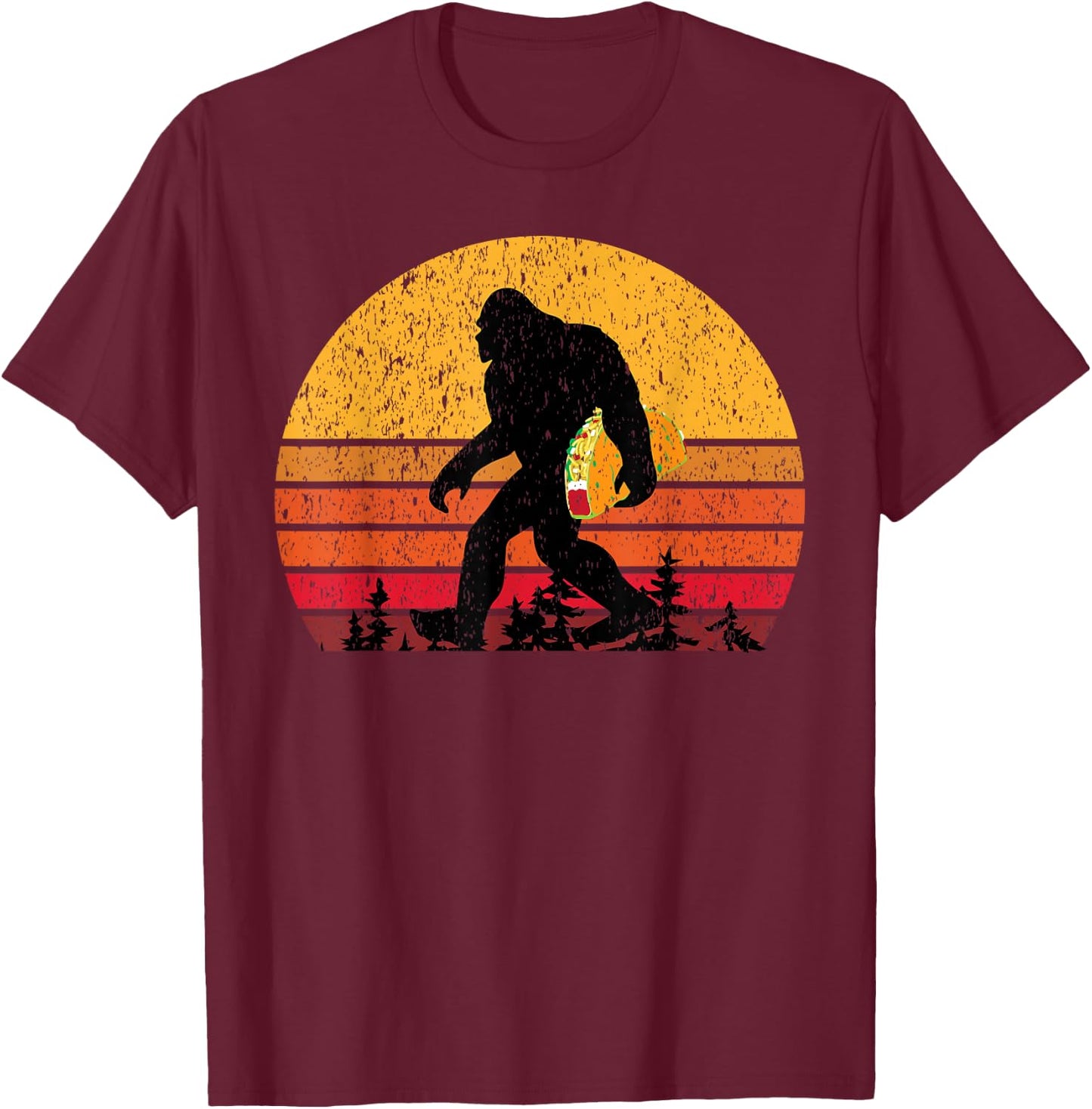 Bigfoot T Shirt & Men Carrying Taco T-Shirt - T-Shirt | Maroon