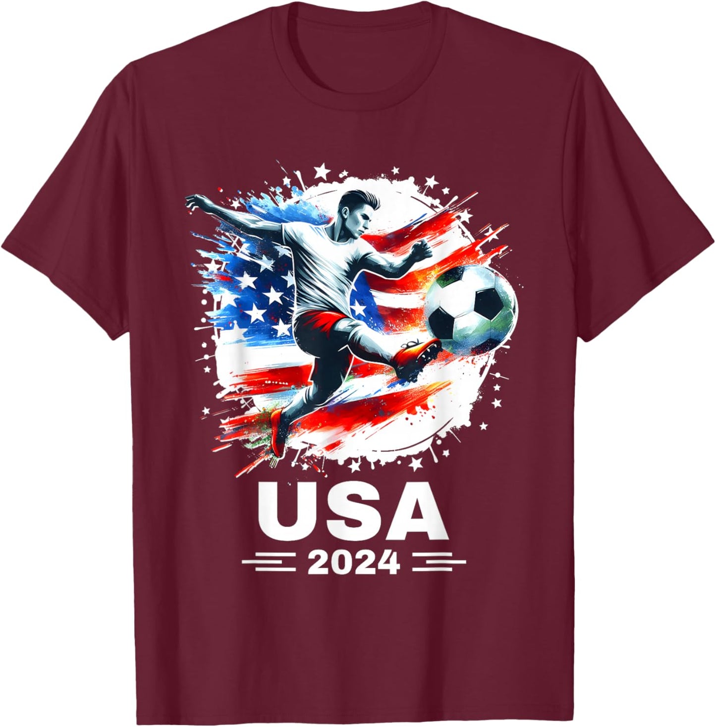 American Flag Soccer Shirt Boys Men Women Girls Soccer 2024 T-Shirt - T-Shirt | Maroon
