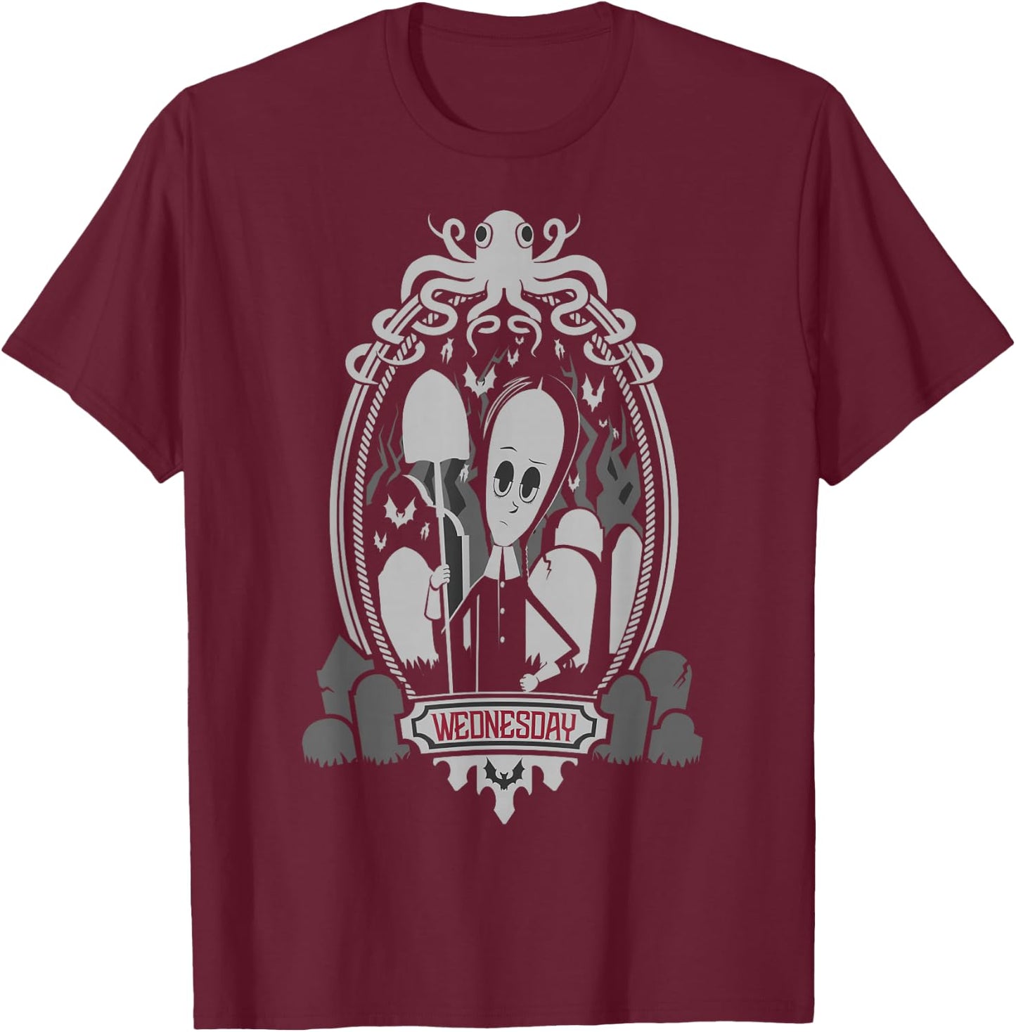 Addams Family Wednesday Addams Framed Portrait Small T-Shirt - T-Shirt | Maroon