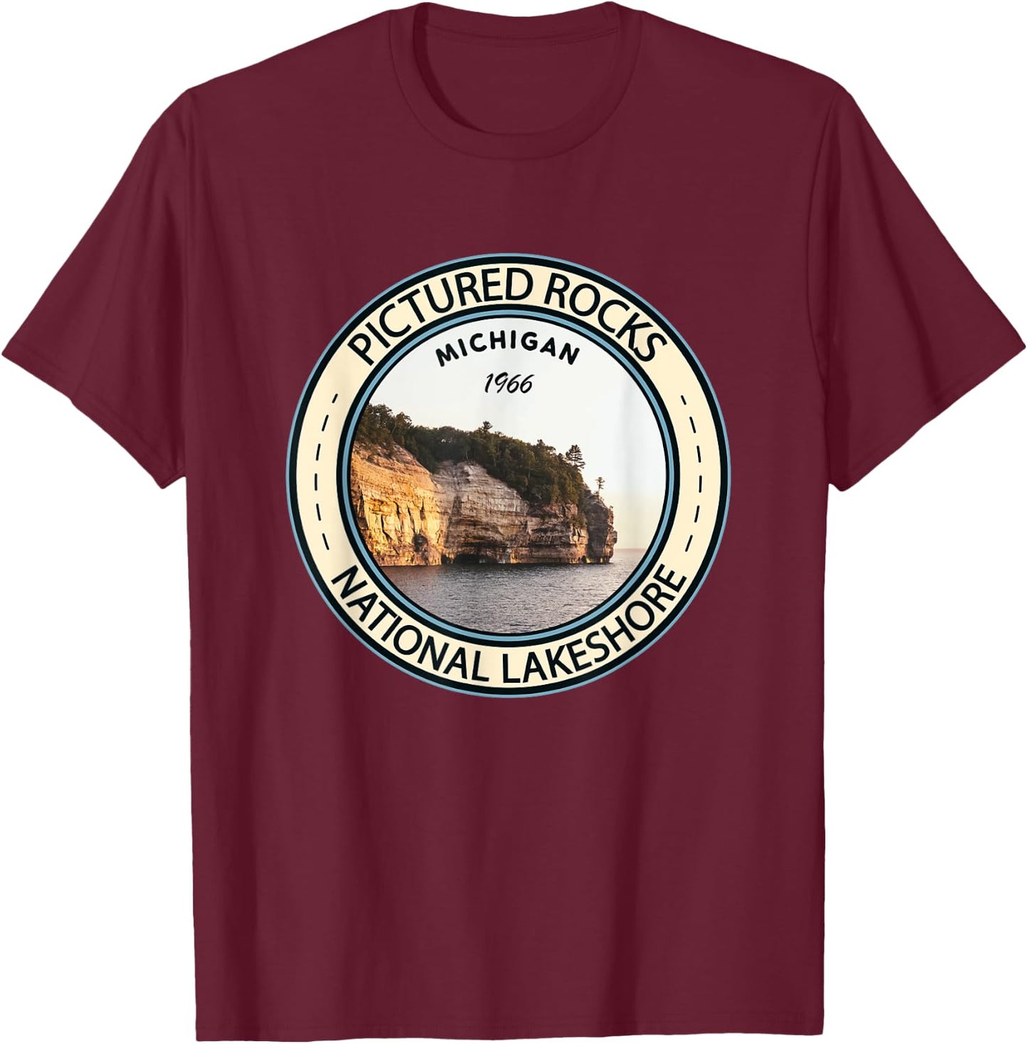 Pictured Rocks National Lakeshore Michigan Badge Vintage T-Shirt - T-Shirt | Maroon