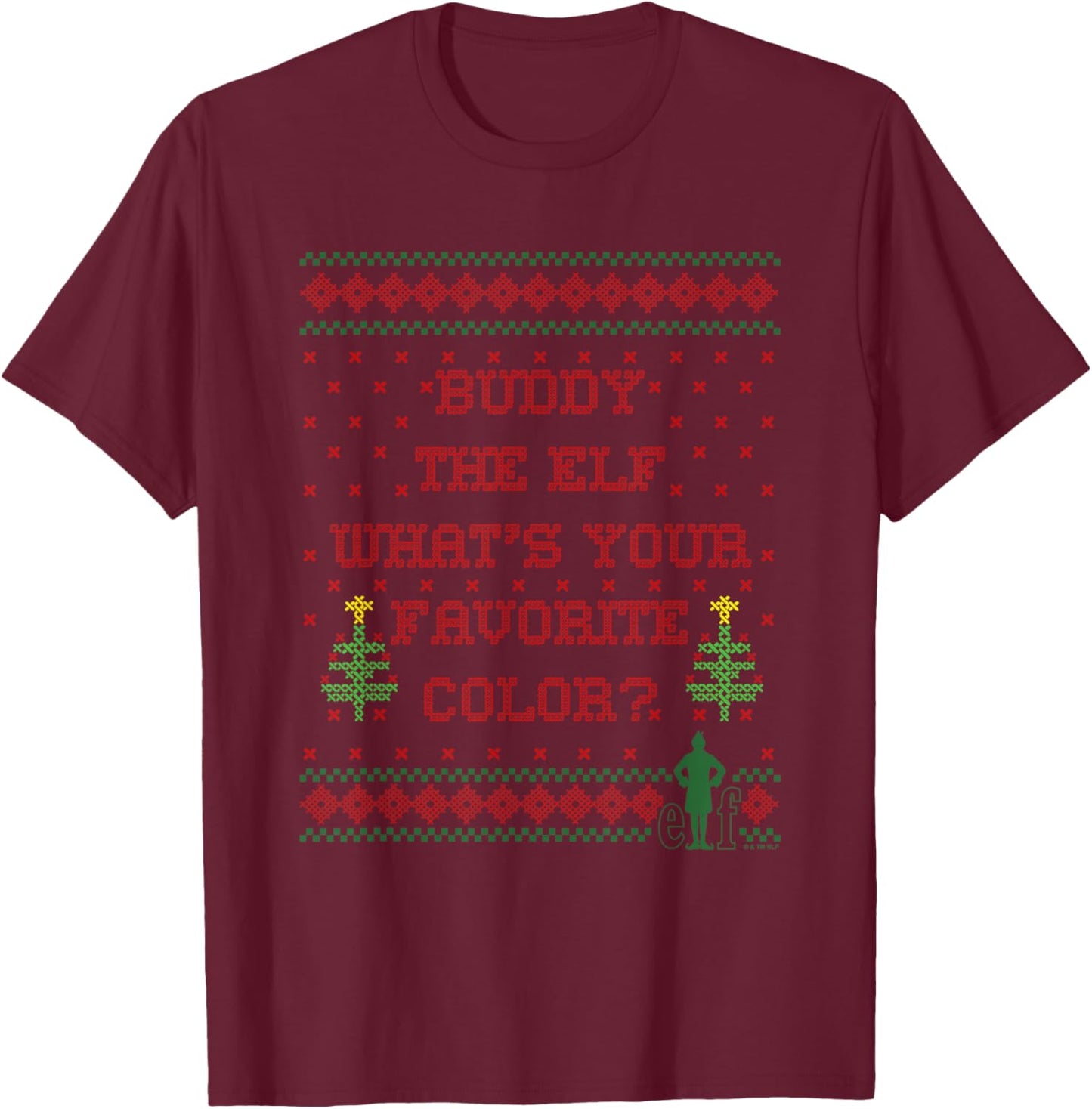 Elf What's Your Favorite Color Faux Sweater T-Shirt - T-Shirt | Maroon