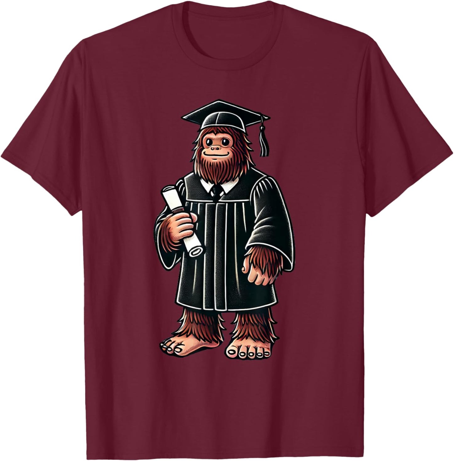 Cute Bigfoot Sasquatch Graduation T-Shirt - T-Shirt | Maroon