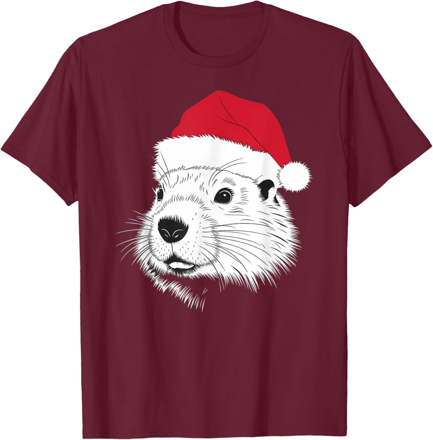 Joyful Groundhog Santa on Groundhog Christmas T-Shirt - T-Shirt | Maroon