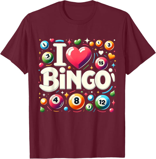 I Love Bingo Night Lover Player Quote Saying Phrase Slogan T-Shirt - T-Shirt | Maroon