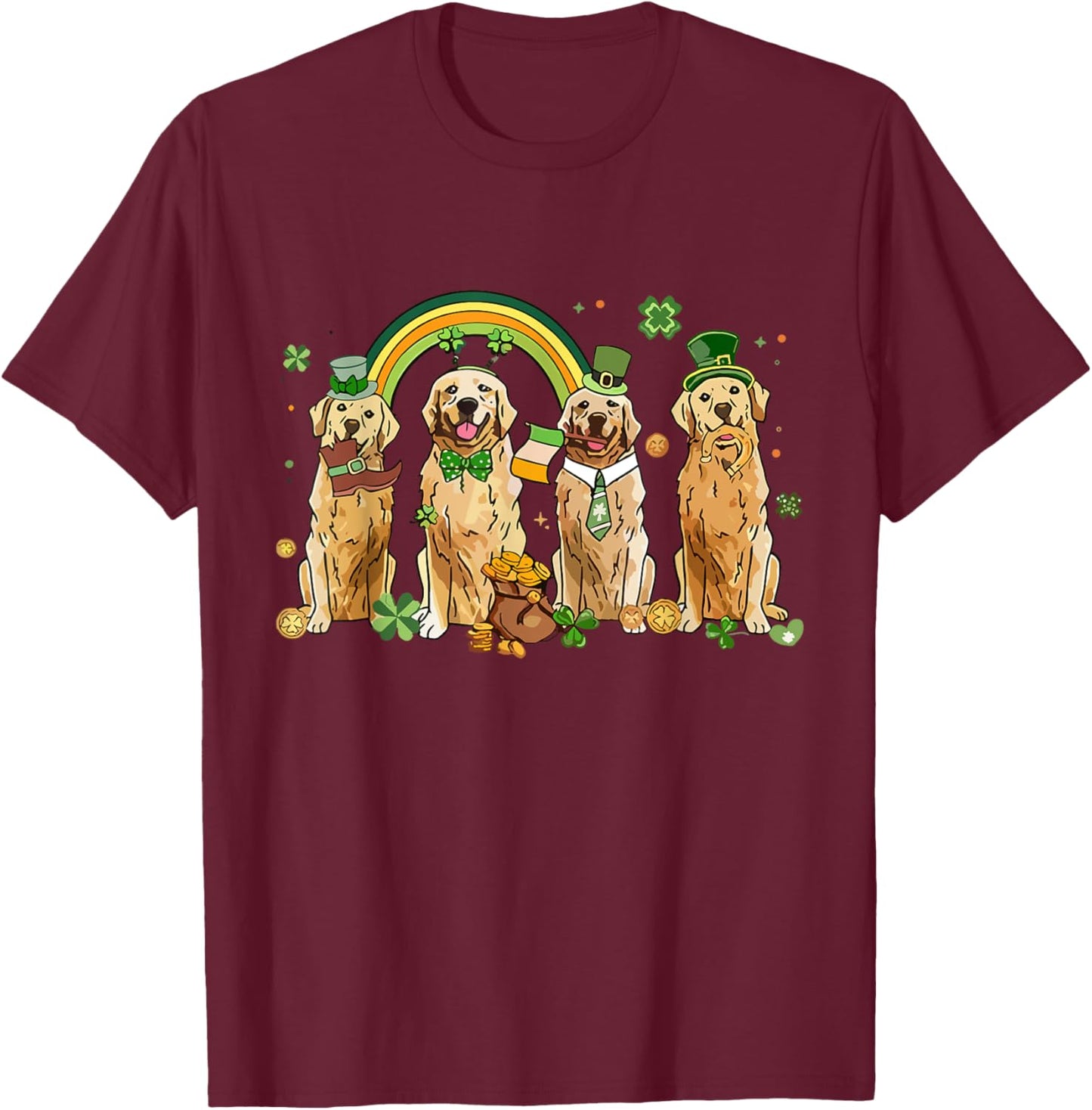 Golden Retriever St Patrick's Day Shamrock Golden Dog Mom Women T-Shirt - T-Shirt | Maroon