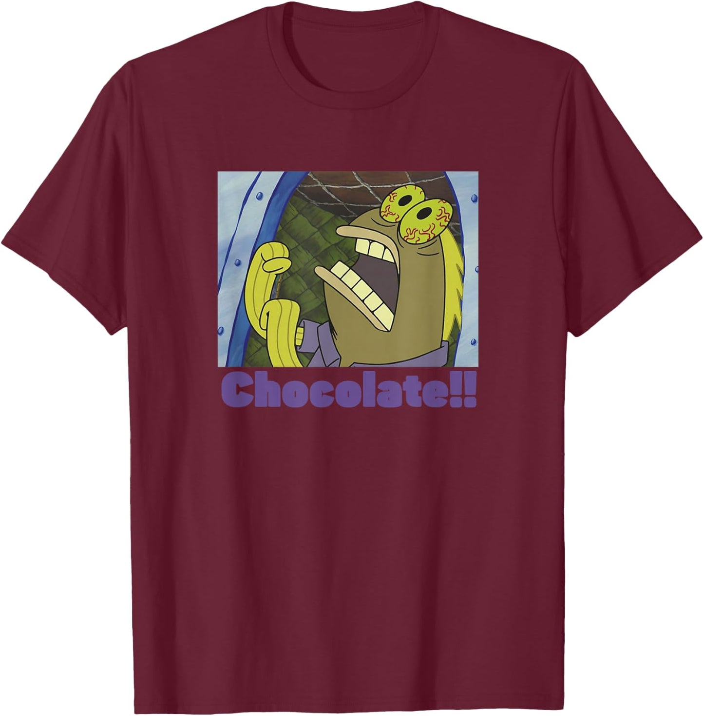 Spongebob Squarepants Fish Screams Chocolate T-Shirt - T-Shirt | Maroon