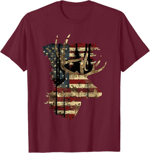 Whitetail Buck Deer Hunting 4th Of July USA American Flag Men T-Shirt - T-Shirt | Maroon