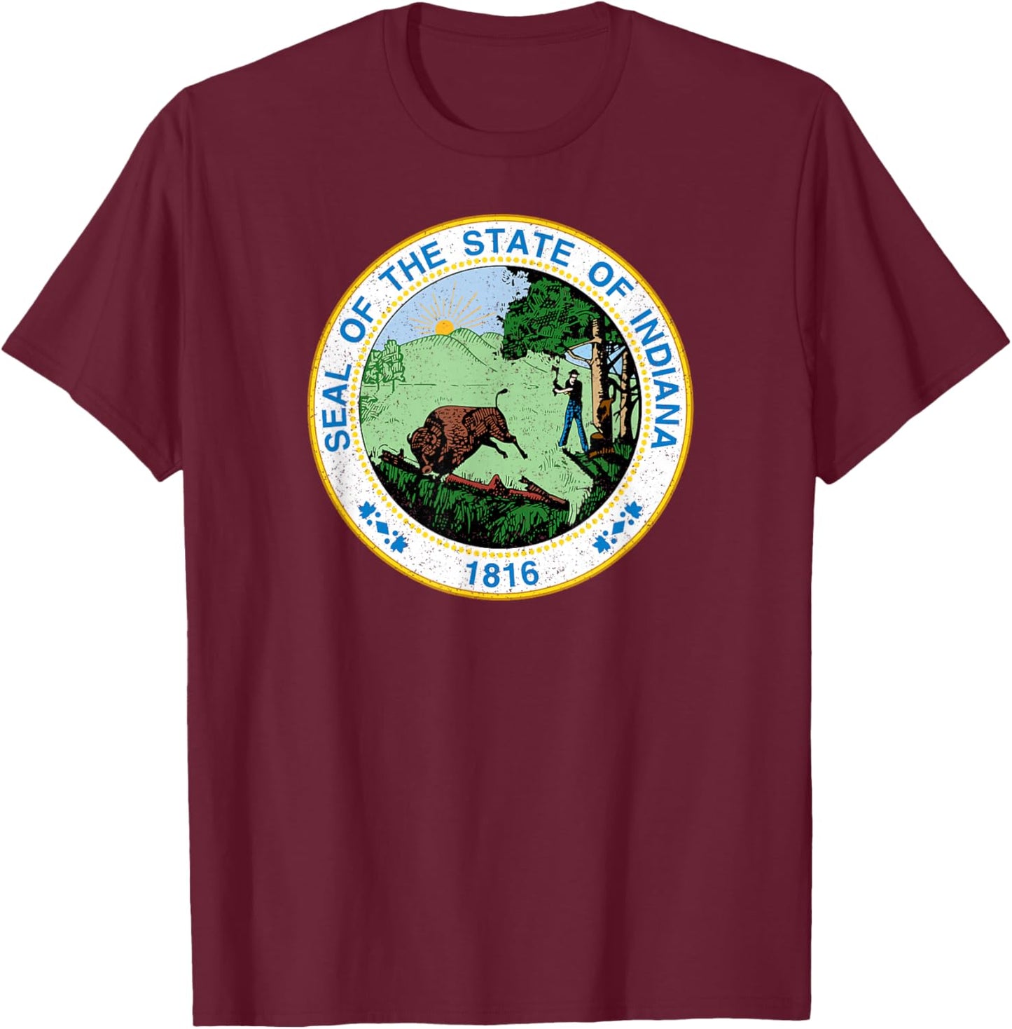 Indiana State Seal Flag T-Shirt - T-Shirt | Maroon