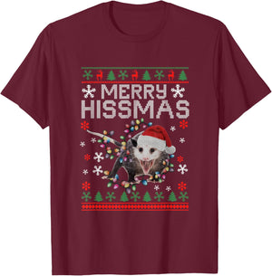 Funny Xmas Merry Hissmas Possum Lovers Opossum Christmas T-Shirt - T-Shirt | Maroon