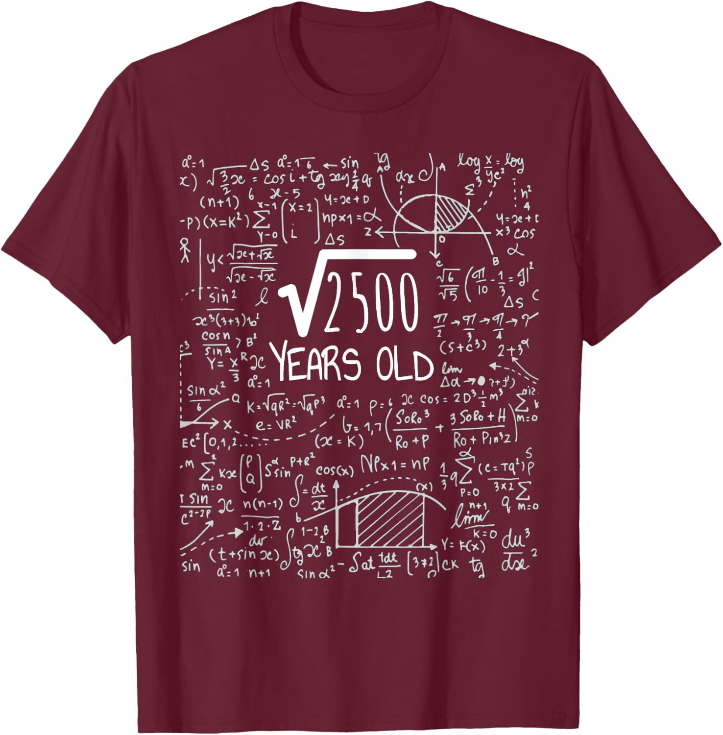 50th Birthday - Square Root of 2500: 50 Years Old T-Shirt - T-Shirt | Maroon