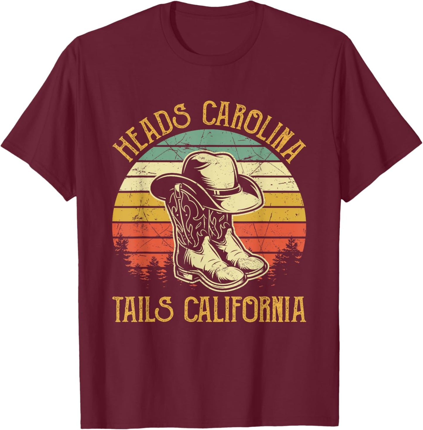 Heads Carolina Tail California Western Cowgirl Country Music T-Shirt - T-Shirt | Maroon