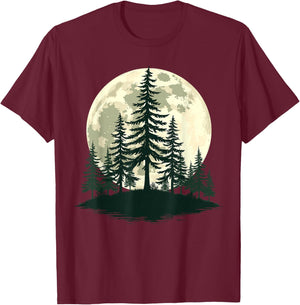 Retro Full Moon Nature Forest Trees Outdoor T-Shirt - T-Shirt | Maroon