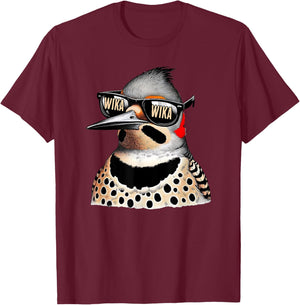 Antler & Oak Funny Northern Flicker WIka Wika for bird nerds , Small, Blue T-Shirt - T-Shirt | Maroon