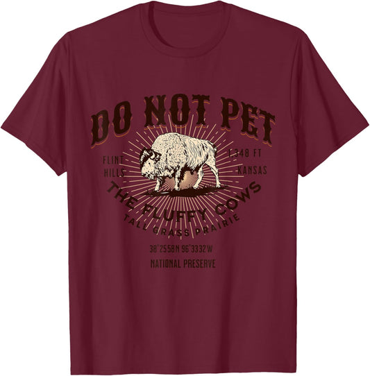 Tall Grass Prairie National Preserve Kansas Funny Bison T-Shirt - T-Shirt | Maroon