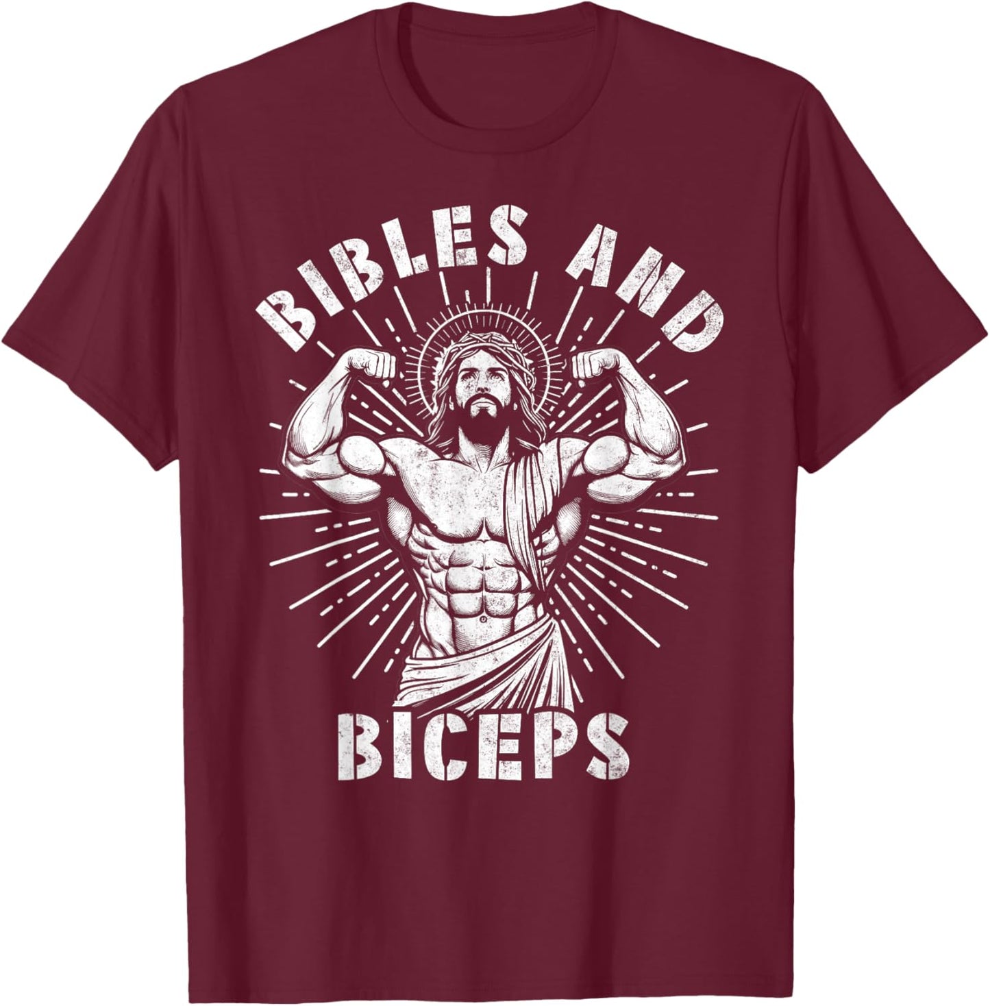 Bibles And Biceps Funny Christian Weightlifting Workout Gym T-Shirt - T-Shirt | Maroon