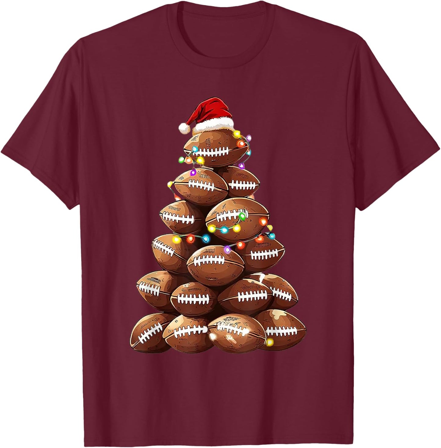 American Football Christmas Tree Xmas Pajamas Player T-Shirt - T-Shirt | Maroon