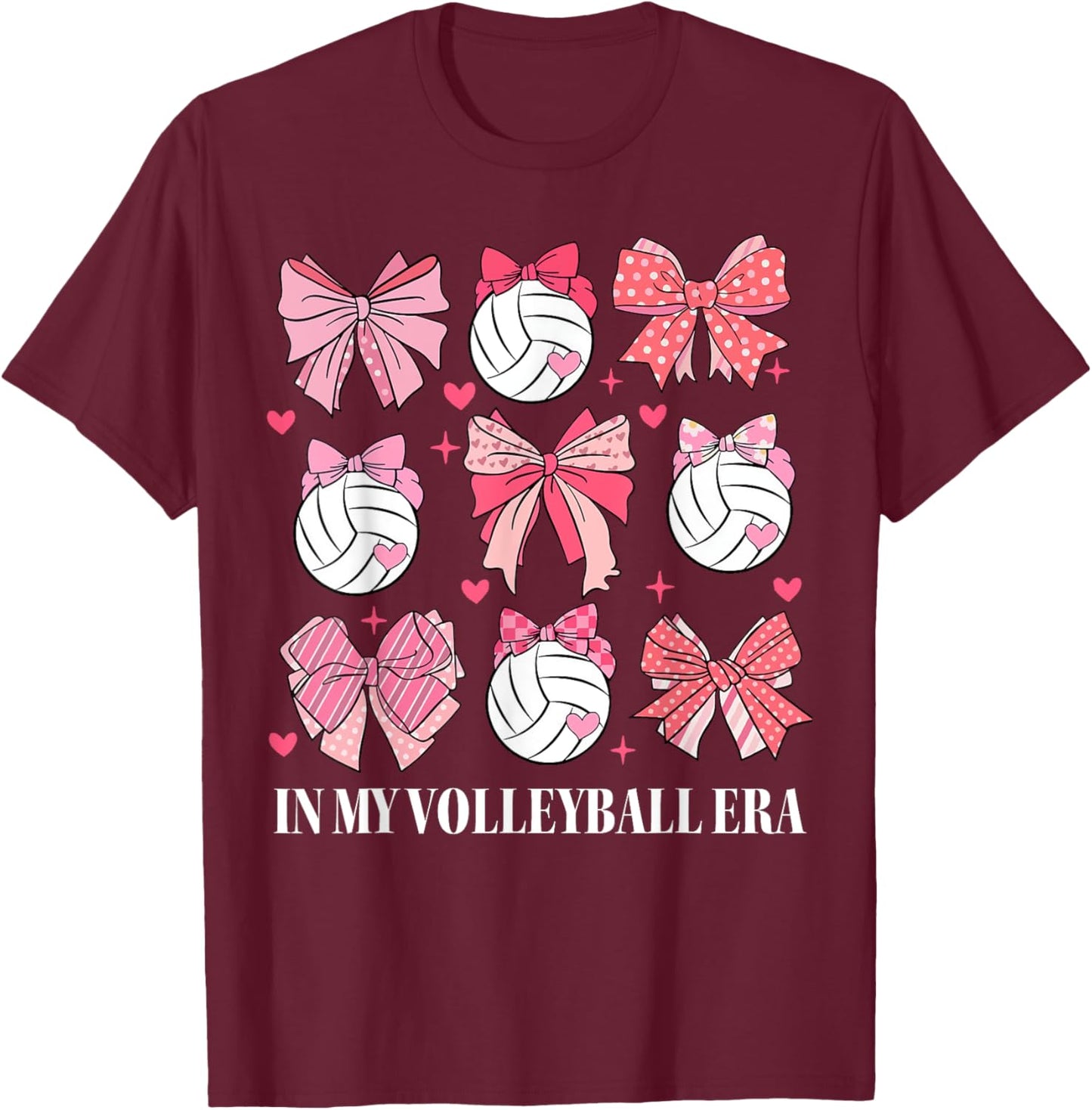 In My Volleyball Era Coquette Bow Volleyball Mom Women's Black Classic Fit Volleyball T-Shirt - T-Shirt | Maroon