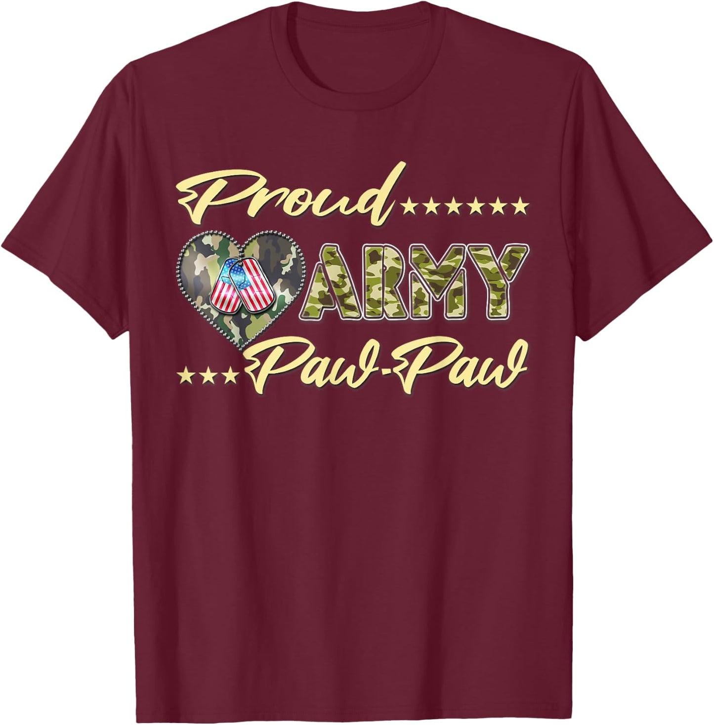 Proud Army Pawpaw US Flag Dog Tag Family Military Grandpa T-Shirt - T-Shirt | Maroon